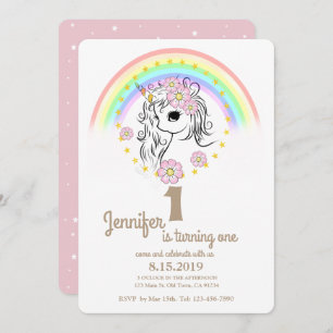 Cartes d'Anniversaire Rose Unicorn RainBow