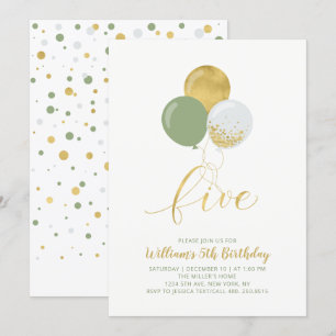 Cartes d'anniversaire Sage & Gold Balloons Five 5 