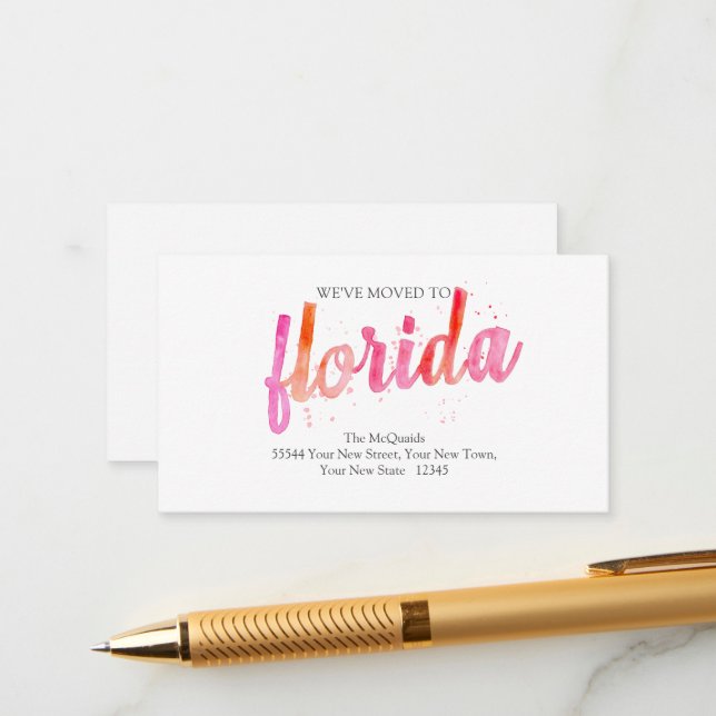 Cartes d'annonce de déménagement en Floride rose c (Devant/Arrière en situation)