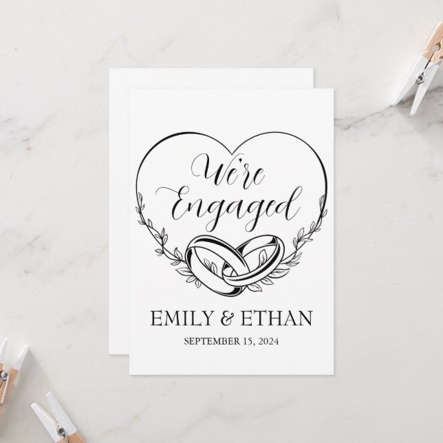 Cartes d'annonce de fiançailles Nous sommes fiancé (Devant/Arrière en situation)