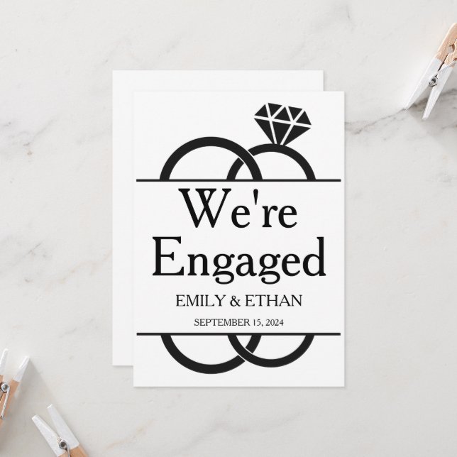 Cartes d'annonce de fiançailles Nous sommes fiancé (Devant/Arrière en situation)