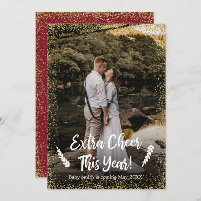 Cartes d'annonce de grossesse pour Noël avec photo (Devant / Derrière)