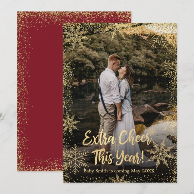 Cartes d'annonce de grossesse pour Noël avec photo (Devant / Derrière)