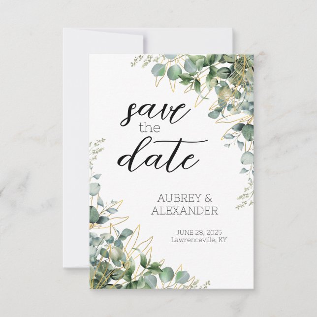 Cartes d'annonce de mariage élégantes à l'eucalypt (Devant)