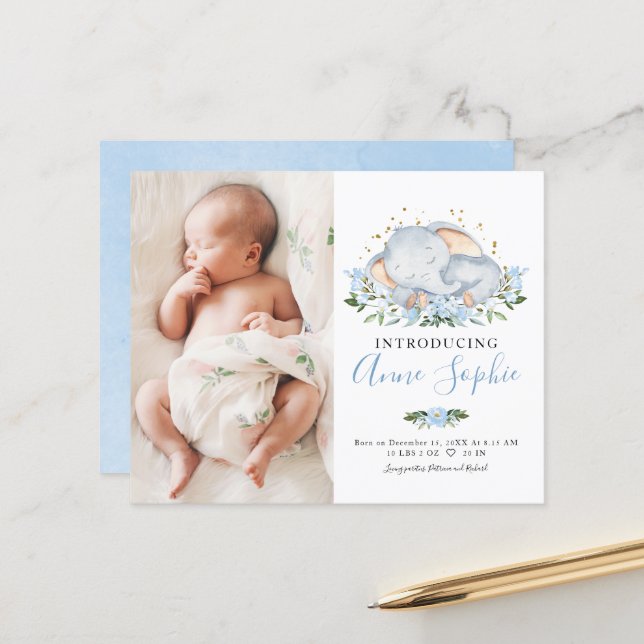 Cartes d'annonce de naissance avec budget photo d' (Devant/Arrière en situation)