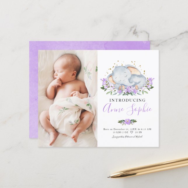 Cartes d'annonce de naissance avec budget photo d' (Devant/Arrière en situation)