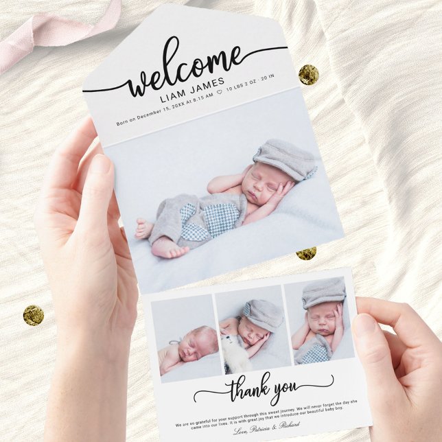 Cartes d'annonce de naissance avec calligraphie mi (Créateur téléchargé)