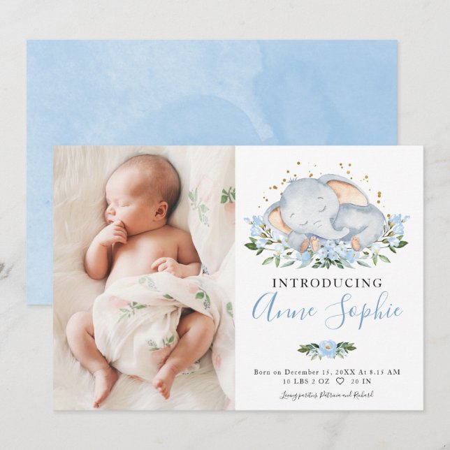 Cartes d'annonce de naissance avec photo de mignon (Devant / Derrière)