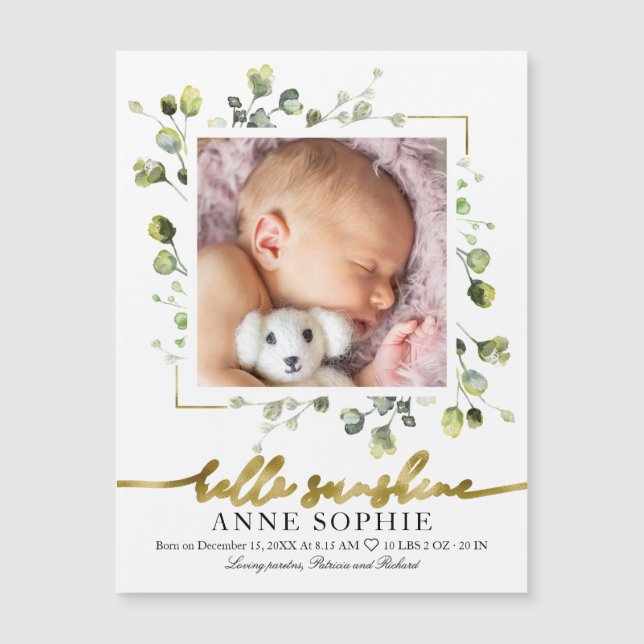 Cartes d'annonce de naissance avec photo de verdur (Devant)