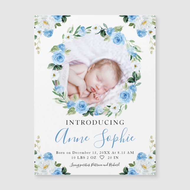 Cartes d'annonce de naissance avec photo florale b (Devant)