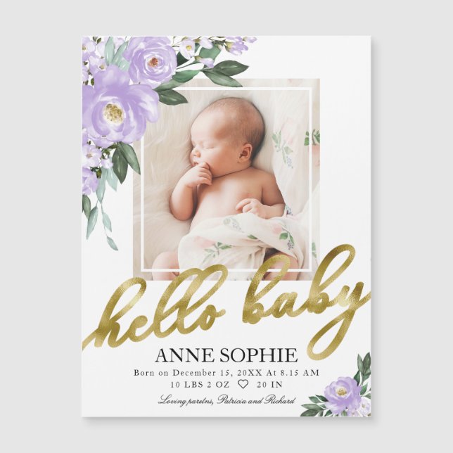 Cartes d'annonce de naissance avec photo florale v (Devant)
