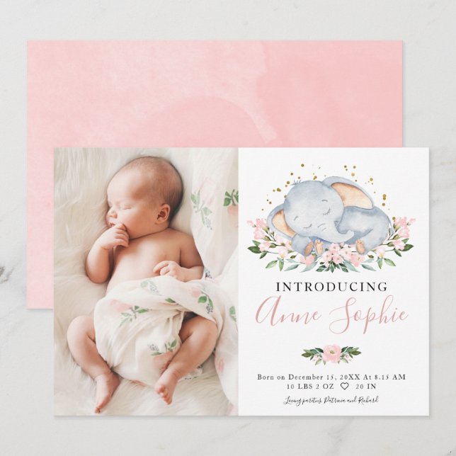 Cartes d'annonce de naissance avec une photo d'élé (Devant / Derrière)