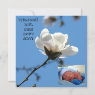 Cartes d'annonce de naissance de garçon bleu Nouve