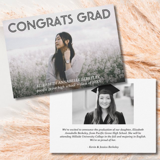 Cartes d'annonce de photo de remise de diplôme mod (Classic Modern Graduation Photo Announcement Cards)
