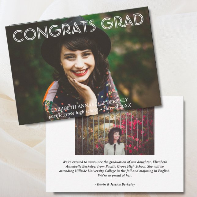 Cartes d'annonce de photo de remise de diplôme mod (Classic Modern Graduation Photo Announcement Cards)
