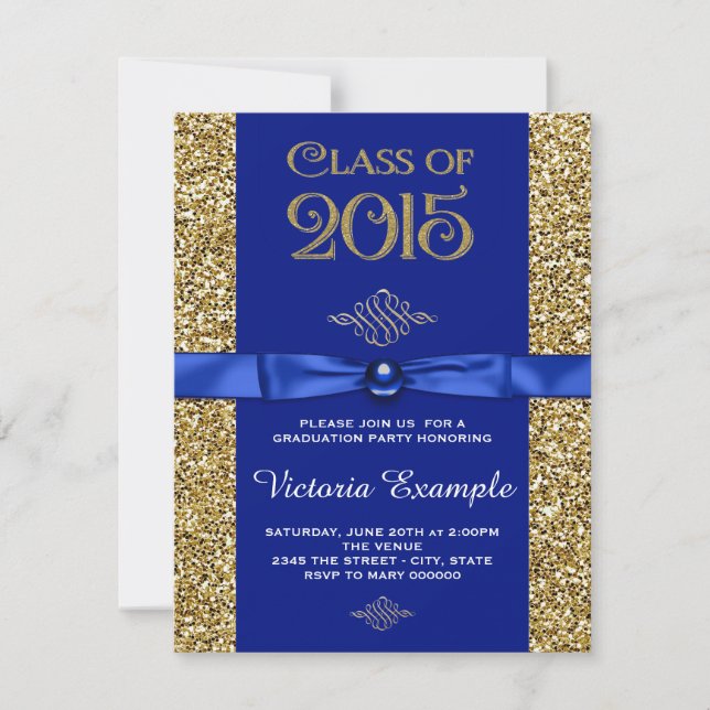 Cartes d'annonce de remise de diplôme bleu royal e (Devant)