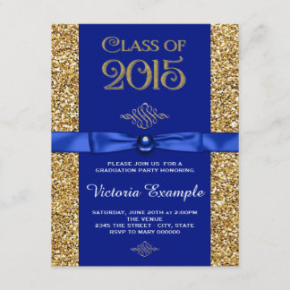 Cartes d'annonce de remise de diplôme bleu royal e