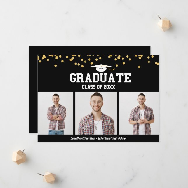 Cartes d'annonce de remise de diplôme de lycée ave (Devant/Arrière en situation)