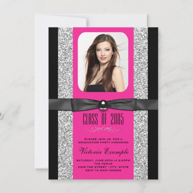 Cartes d'annonce de remise de diplôme rose vif (Devant)