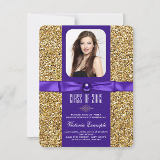 Cartes d'annonce de remise de diplôme violet et or