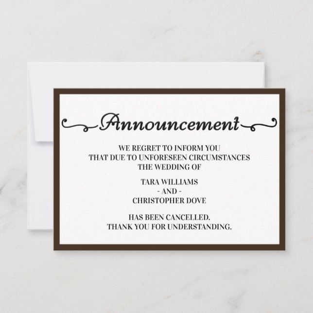 Cartes d'annulation d'annonce de mariage (Devant)