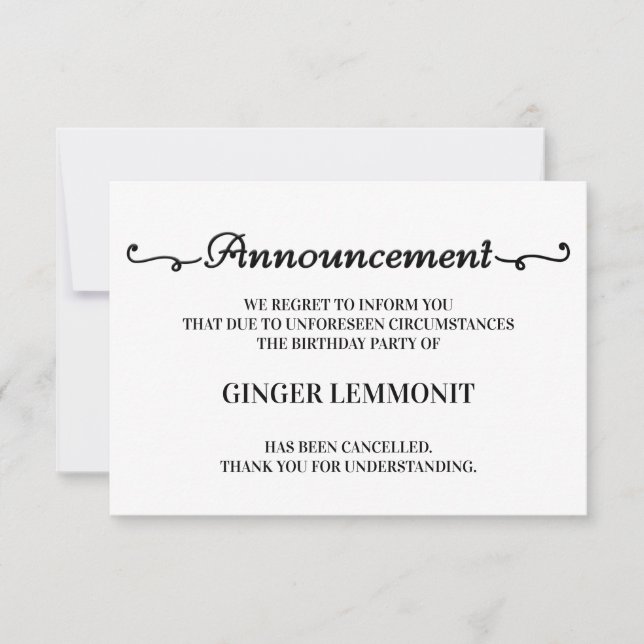 Cartes d'annulation de fête d'anniversaire (Devant)