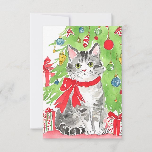 Cartes d'aquarelle de Noël Kitten (Devant)