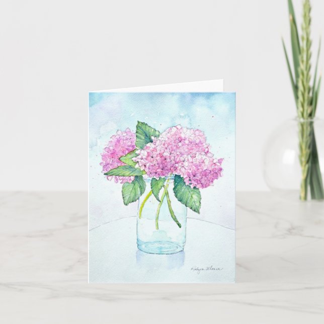 Cartes d'aquarelle rose hydrangea (Devant)