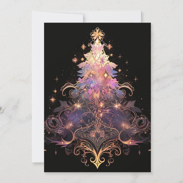 Cartes d'arbre de Noël en or, jolie Rose violet (Devant)