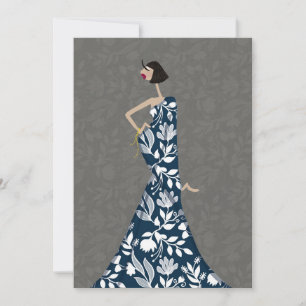 Cartes d'art d'illustration de mode florale bleue 