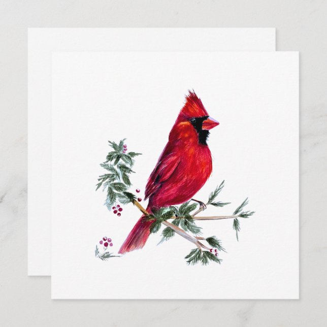 Cartes d'art du Cardinal en Aquarelle par Amy DeVa (Devant / Derrière)