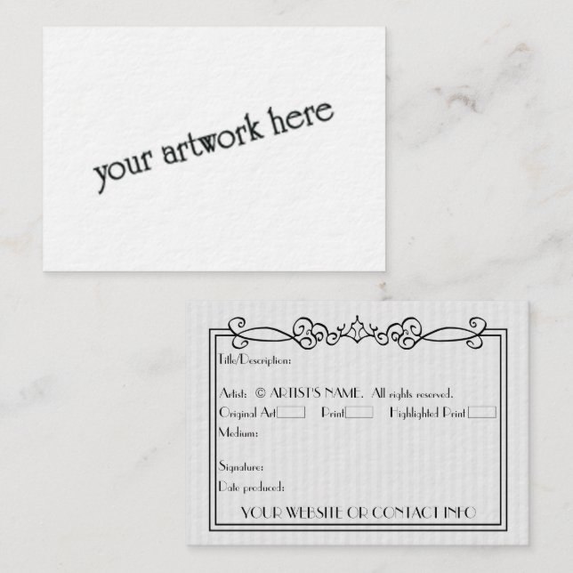 Cartes d'art miniature Blank ACEO d'artistes avec  (Devant / Derrière)