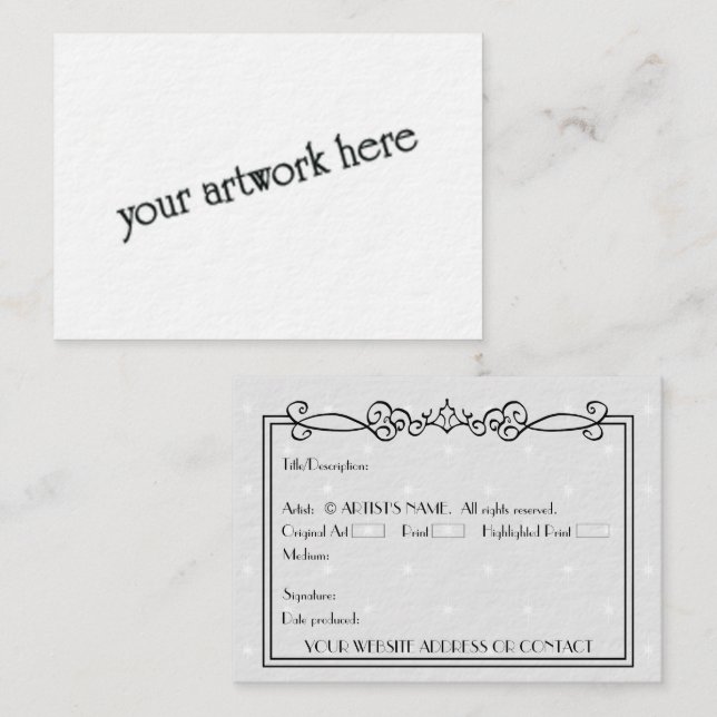 Cartes d'art miniature Blank ACEO d'artistes avec  (Devant / Derrière)