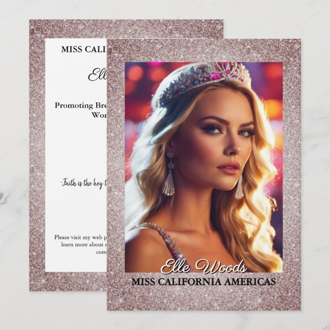 Cartes d'autographe de concours de beauté Glitter  (Devant / Derrière)