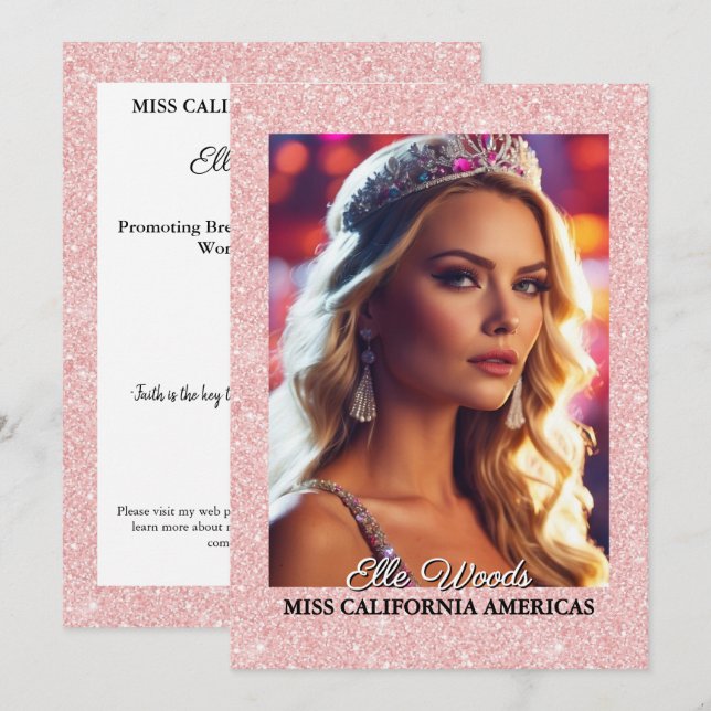 Cartes d'autographe de concours de beauté Glitter  (Devant / Derrière)