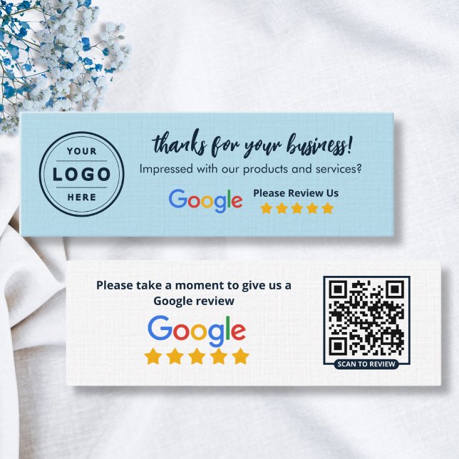 Cartes d'avis Google Baby Blue & Navy (Google review business cards)