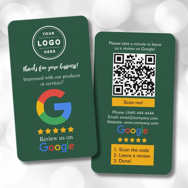 Cartes d'avis Google My Business avec logo et QR C (Google review business cards)