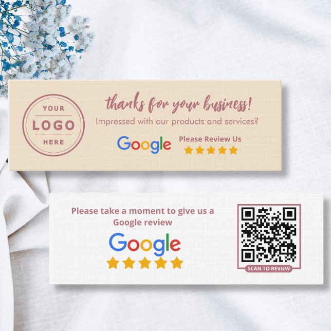 Cartes d'avis Google Rose Gold & Champagne (Google review business cards)