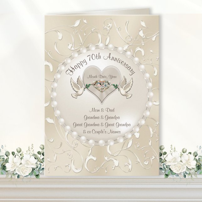 Cartes de 70e anniversaire de mariage pour parents (Happy 70th Anniversary Card. Type in Your, 70th wedding anniversary wishes to parent, grandparents.)