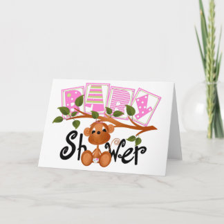 Cartes de Baby shower de singe rose