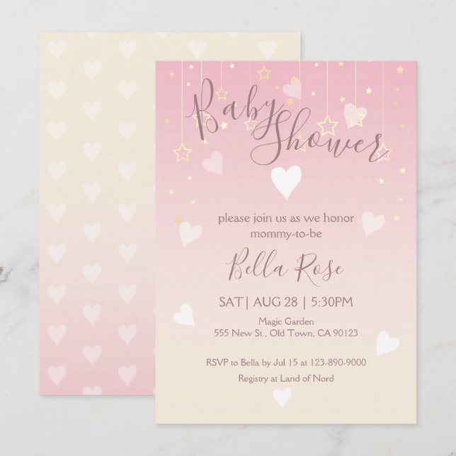 Cartes de Baby shower Little Star Vanilla rose (Devant / Derrière)