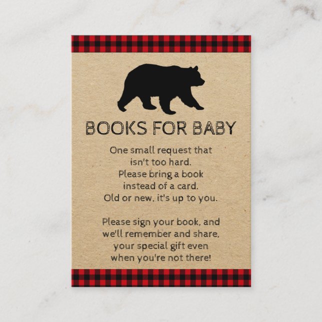 Cartes de Baby Shower Lumberjack Bear Bring A Book (Devant)