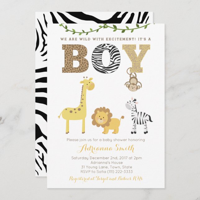 Cartes de Baby shower pour animaux Safari, poster  (Devant / Derrière)
