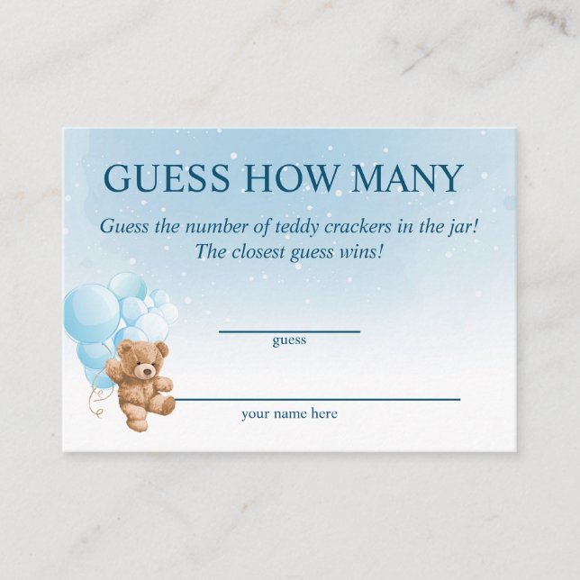 Cartes de Baby Shower pour deviner combien d'ours  (Devant)