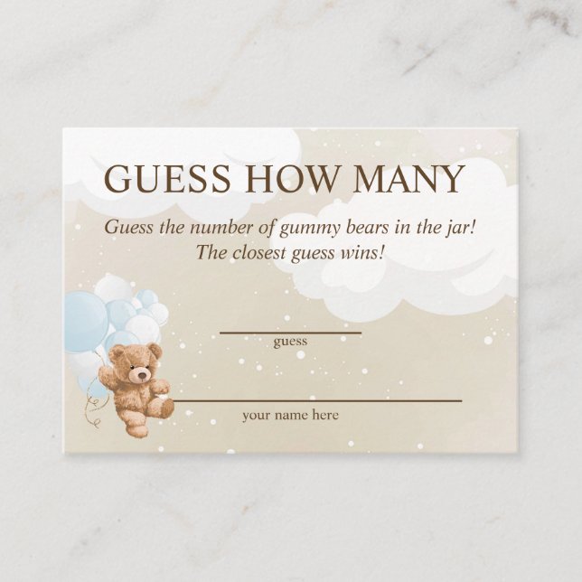 Cartes de Baby Shower pour deviner combien d'ours  (Devant)