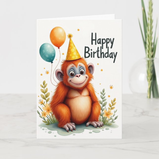 Cartes de ballons singe mignon (Devant)