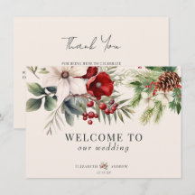 Cartes de bienvenue de mariage florales d'hiver de