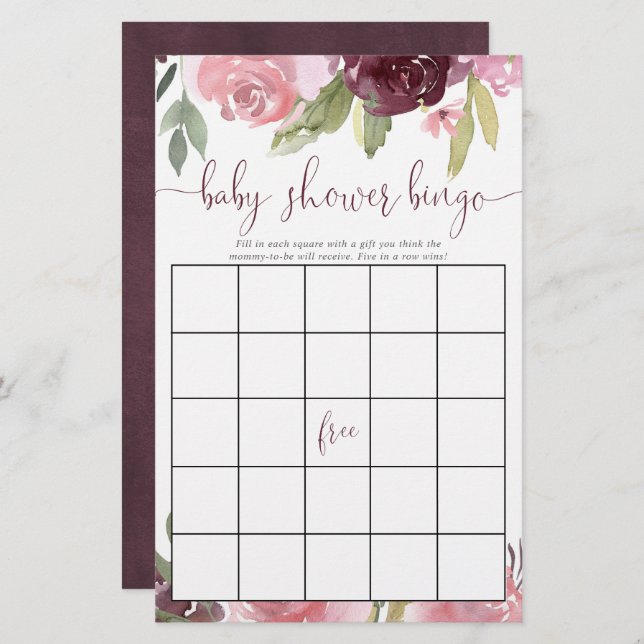 Cartes de bingo à baby shower floral roux (Devant / Derrière)