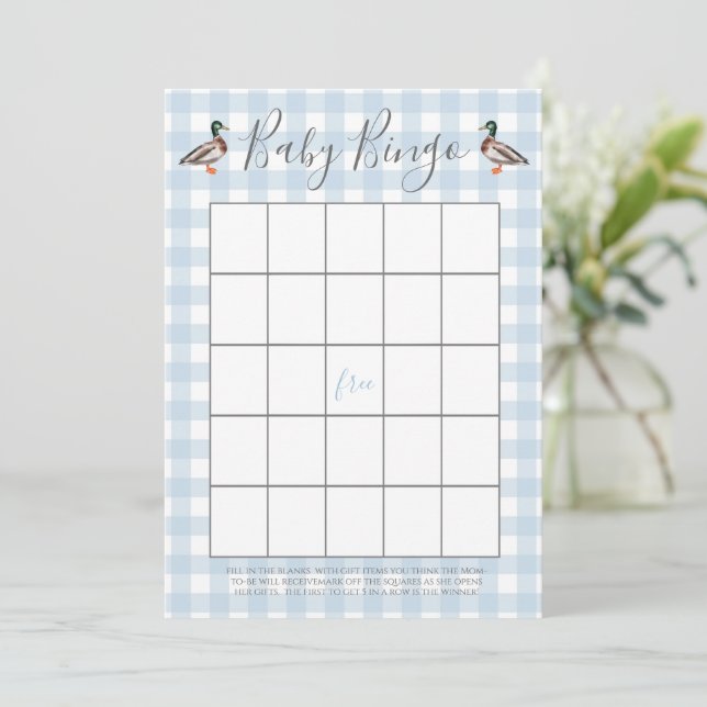 Cartes de Bingo Baby shower Canard (Debout devant)