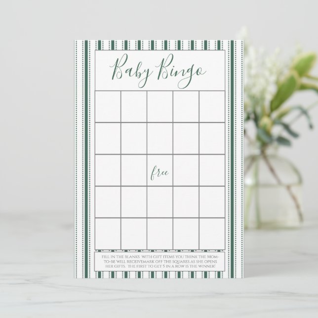 Cartes de Bingo Baby shower Grille Verte (Debout devant)